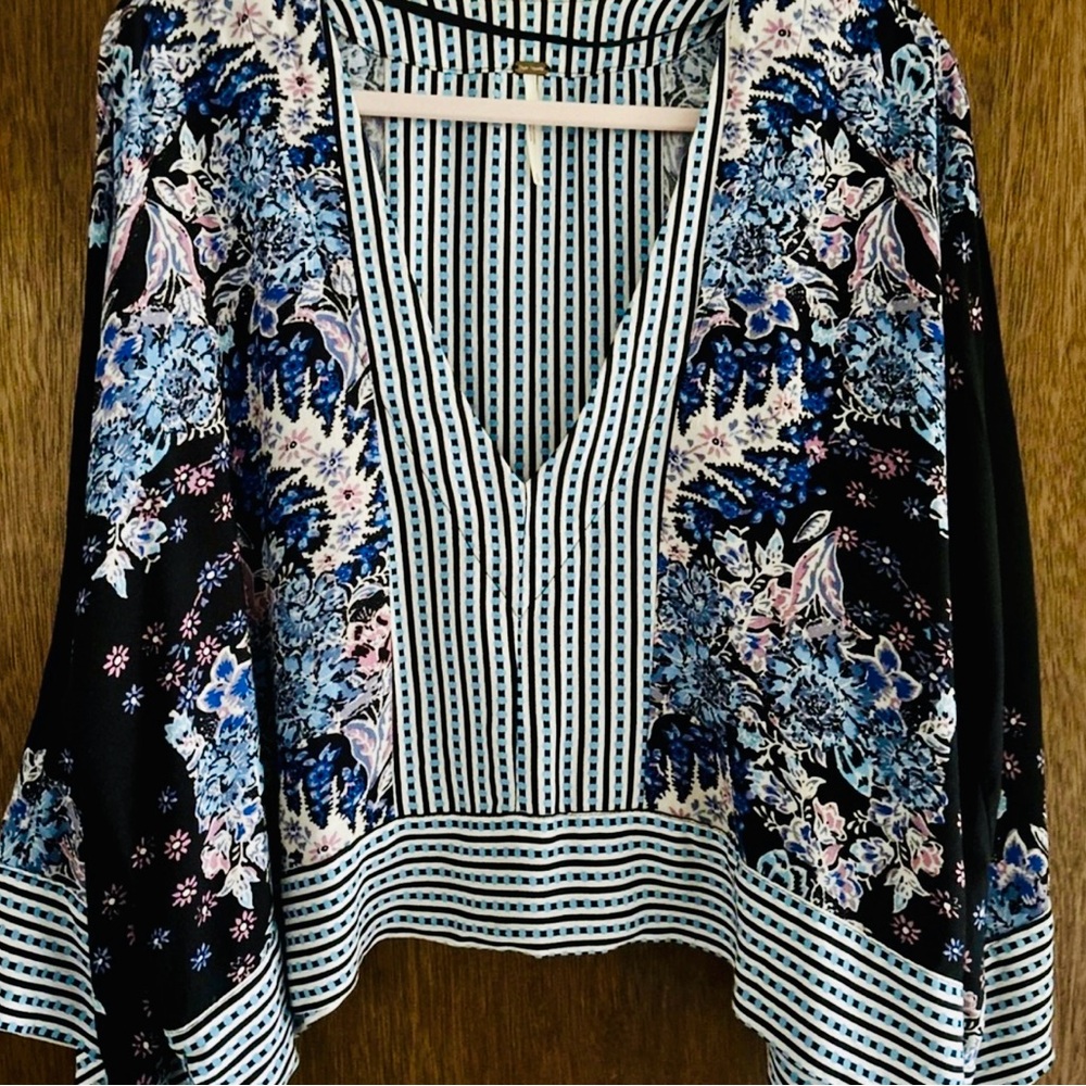 Free People Mix & Match Boho Floral Striped Blouse. Size Small.